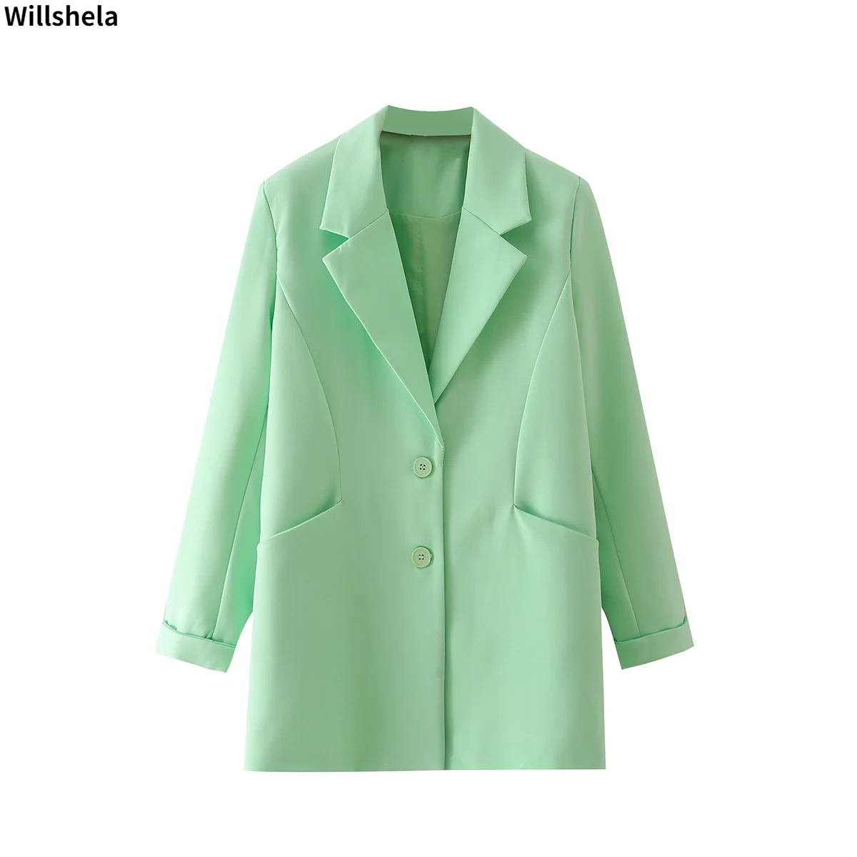 

Willshela женский модный Однобортный блейзер с карманами, с вырезом горловины, с длинным рукавом, винтажные женские пальто, шикарные топы