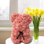 DIY 25 см с розовой мишкой с коробкой Искусственные из ПЭ футболка с мультяшными принтами медведей и цветов розы ко Дню Святого Валентина для любимой, женские жена мать, подарок ко дню рождения