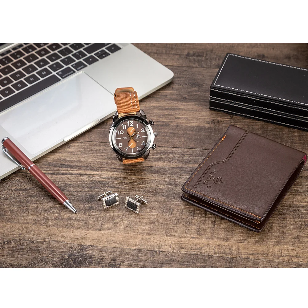 Мужской подарочный набор изысканная посылка часы + кошелек запонки Набор ручек