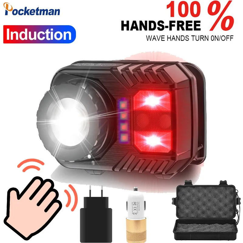

Powerful Motion Sensor Headlamp LED Headlight USB Rechargeable Head Light Hard Hat Inductive Waterproof Head Lamp