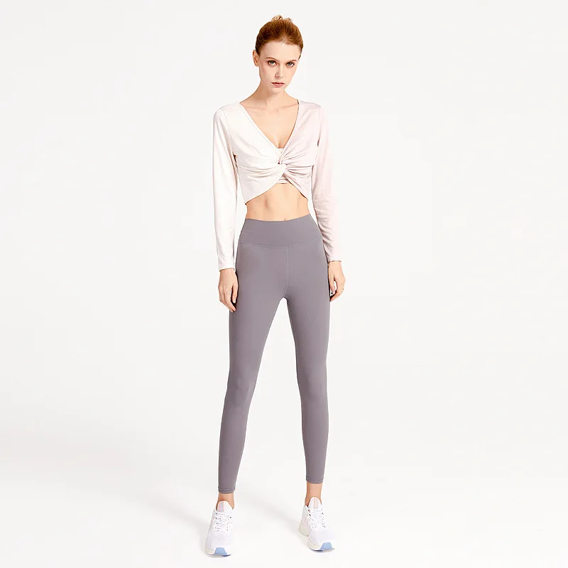 

Double-sided fitness wear long-sleeved women's yoga clothing twisted breathable slim back sports outdoor exercise running top