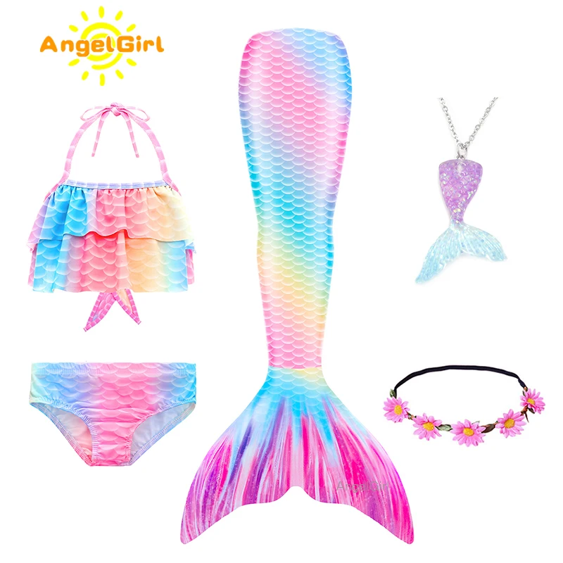 angelgirl 2021 kids mermaid tails bikini bathing children suit swimsuit with monofin for girls princess costume swimmable suit free global shipping