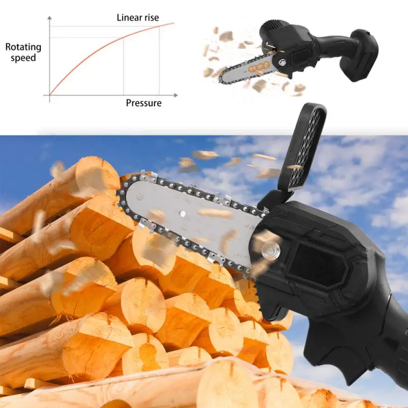 

4inch Electric Chainsaw Portable Rechargeable Mini Chainsaw Electric Handheld Splash Guard for Wood Cutting Chainsaw Chains Tool