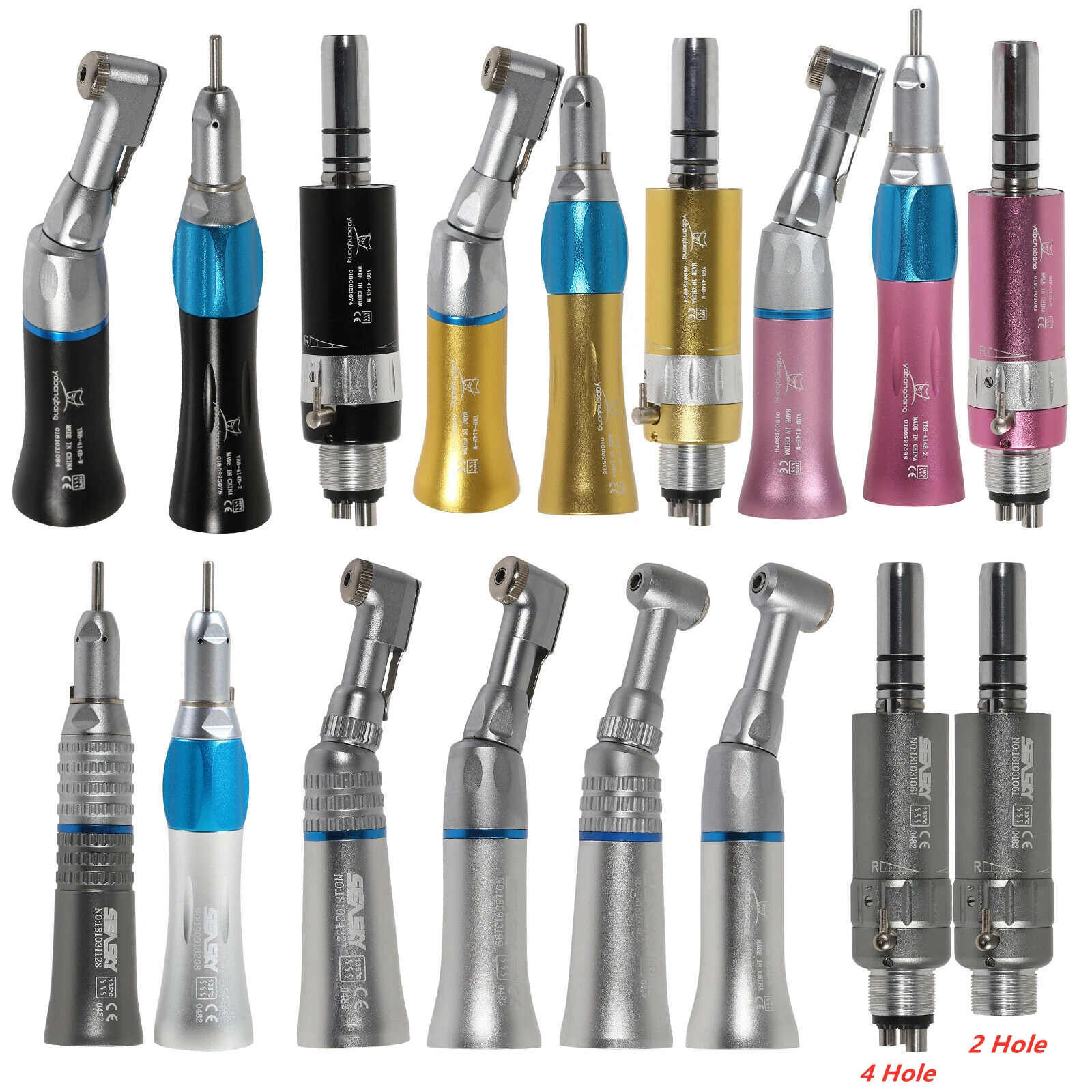 Dental Slow/Low Speed Handpiece Contra Angle Push/Latch Button Handpiece / Straight Nosecone / 2/4Hole Air Motor