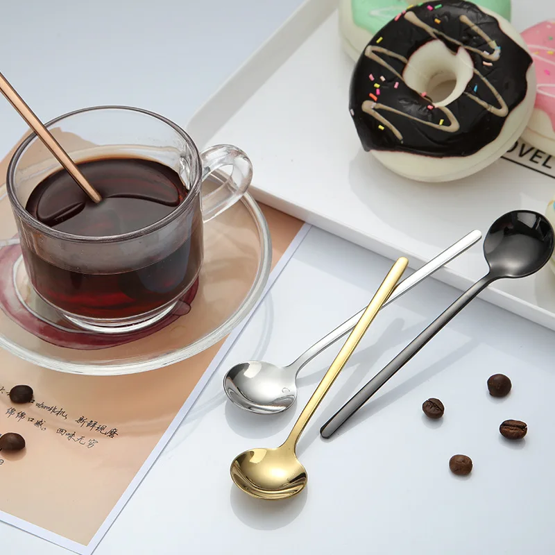 

Clearance Sale Four Color Durable Stainless Steel Spoon Coffee Milk Orange Juice Ice Cream Mixing Spoon Beautiful Color Spoon