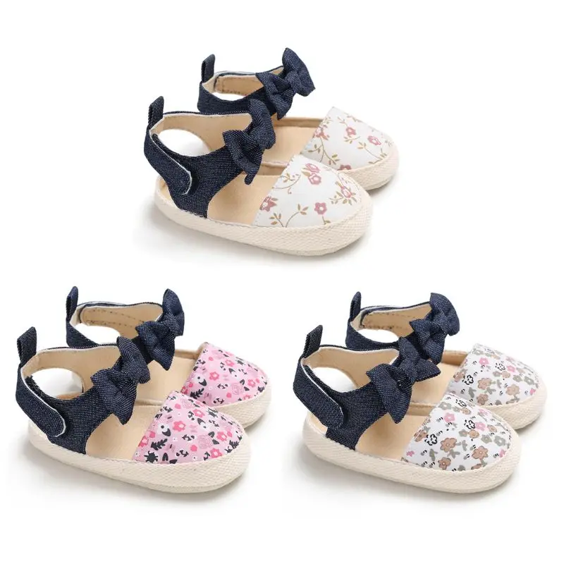 

Туфли детские с бантом и цветочным принтом, мягкая подошва, парусиновая вечерние няя обувь для начинающих ходить, для вечеринки, принцессы, ...