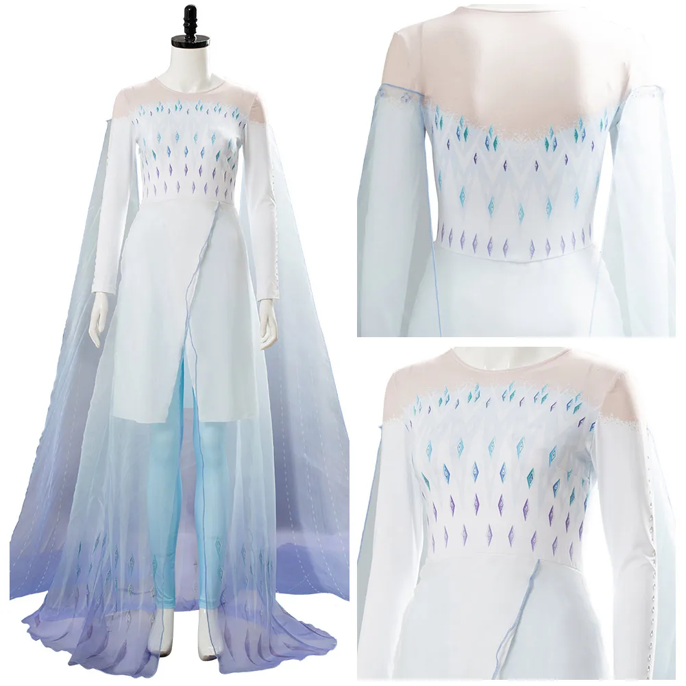 

Queen Princess Elsa Cosplay Costume Ahtohallan Cave Snow Flake Cosplay White Dress Uniform Outfit Halloween Costume