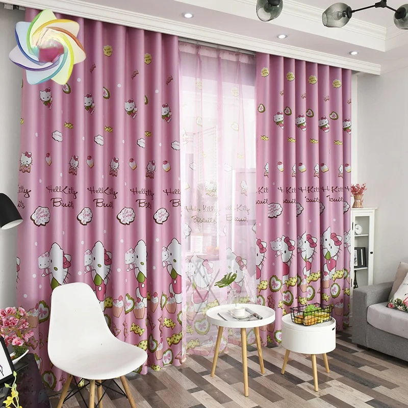

Curtain for living dining room bedroom Printed children's cartoon cat blackout curtain fabric single-sided light printed curtain