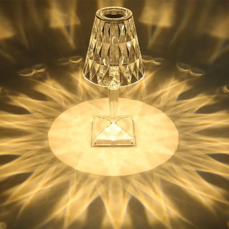

LED Diamond Crystal Projection Desk Lamp Romantic Night Lamp Touch Sensor Restaurant Bar Decoration Table Lights USB Charging