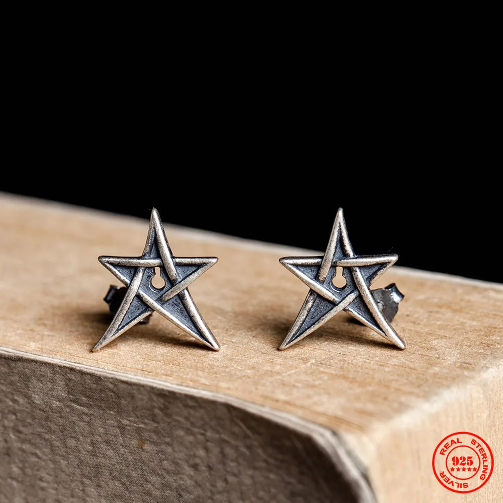 

MKENDN 925 Sterling Silver Creative Retro Simple Inverse Pentagram Demon Stud Earring Men Women Street Punk Style Ear Jewelry