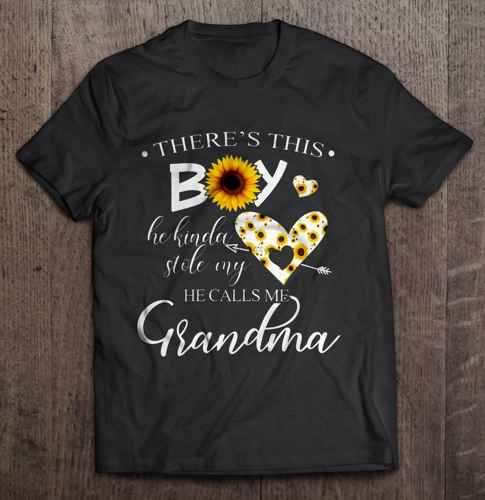 

Men Funny T Shirt Fashion tshirt There's This Boy He Kinda Stole My Heart He Calls Me Grandma Sunflower Version Women t-shirt