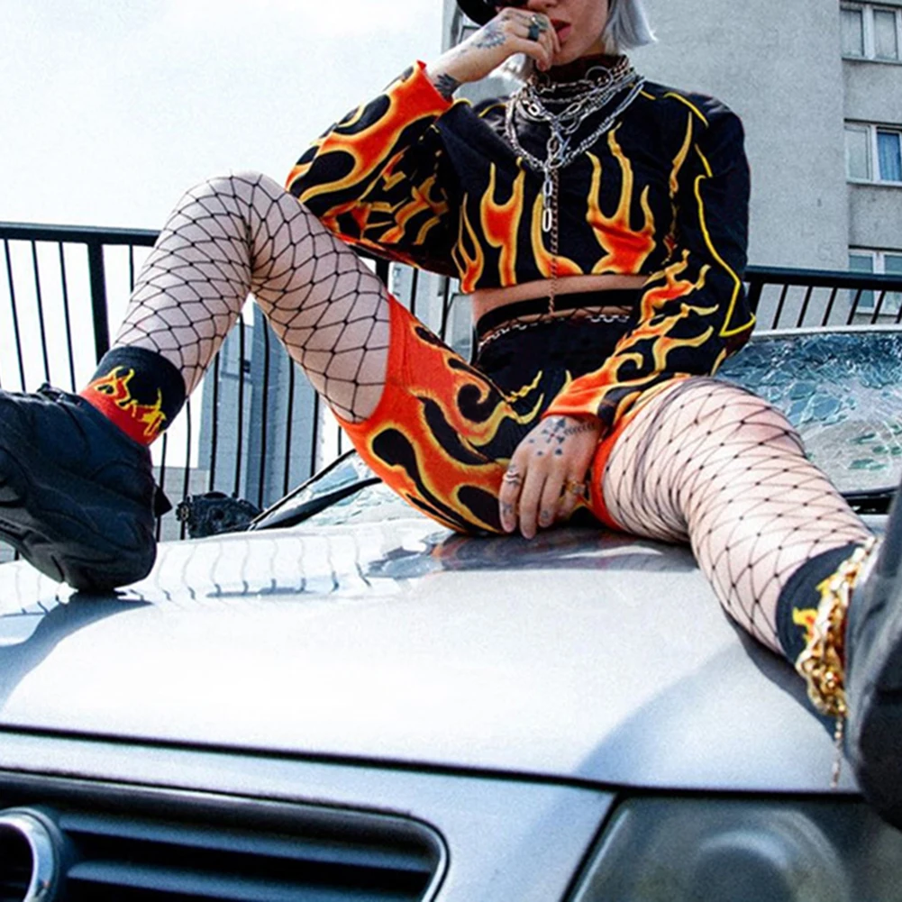 Осень 2019 свитшот с рисунком огня уличная мода повседневные женские пуловеры