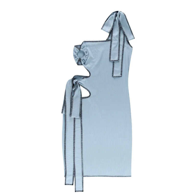 

Tunics Women 2021 Summer Beach Outfit Dress Cover Up New Sexy Hollow Out Inclined Shoulder Strap Slim Clothing Print Polyester