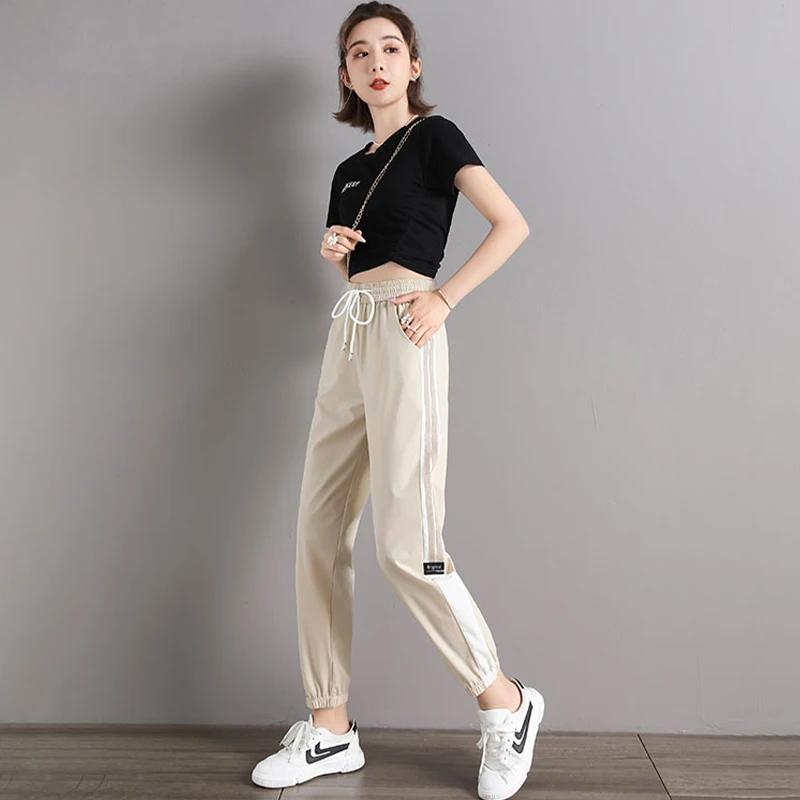 Новинка женские брюки Осенние полосатые спортивные Свободные повседневные