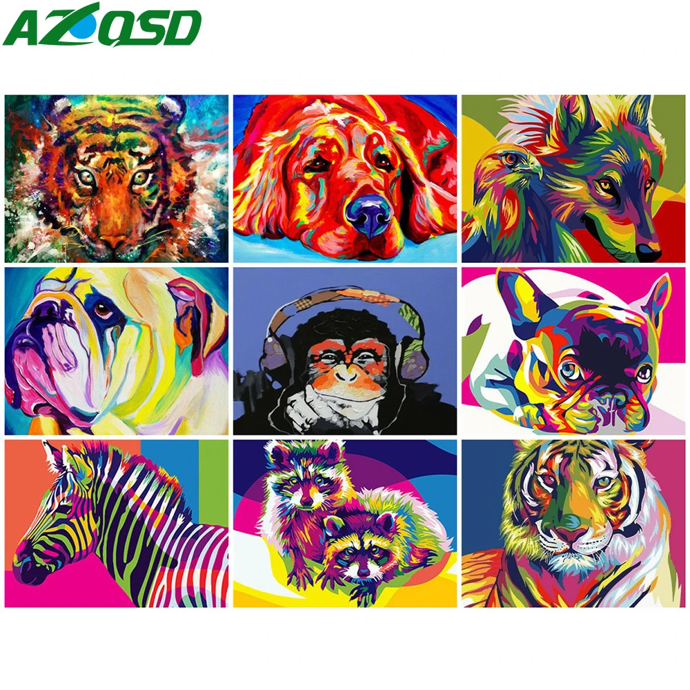 

AZQSD Painting By Numbers Colorful Animal Coloring By Numbers DIY Unframed Decoration Arcylic Oil Painting Home Decor