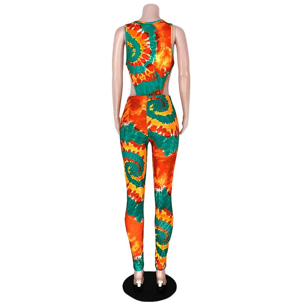 

HAOOHU 2020 Summer Women Set Tracksuits Tie-dye Print Bodysuits+Pants Suit Sexy Night Club Party Street Two Piece sets Outfits