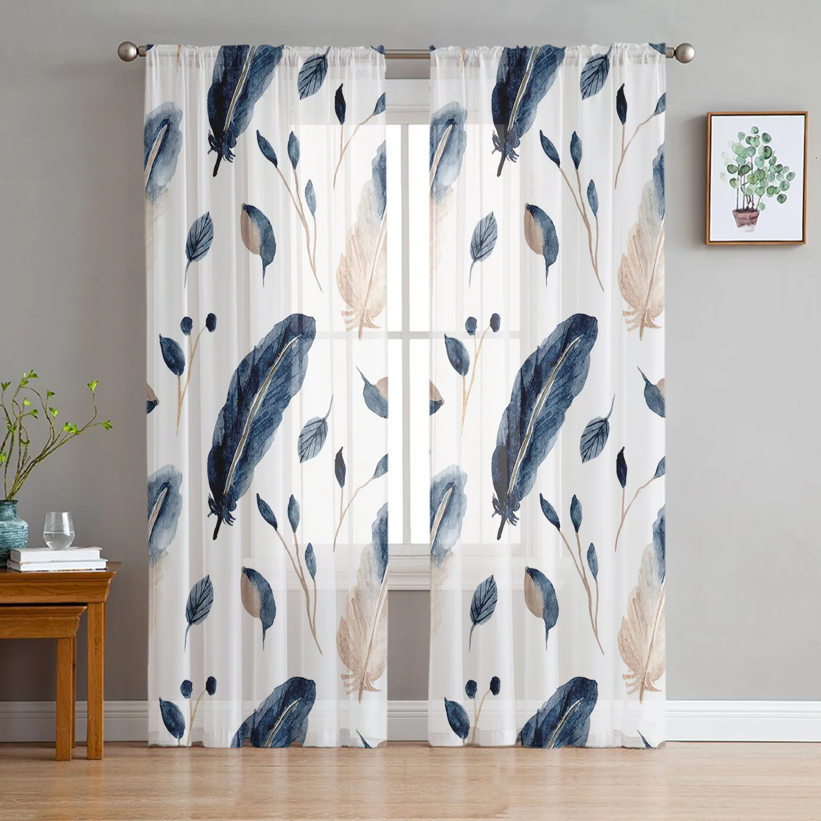Роскошные занавески акварель синее перо павлина Кухня Спальня Гостиная шторы