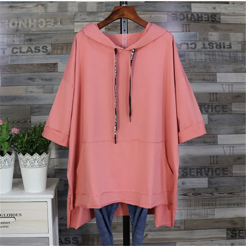 Женские весенне-летние топы, 5XL, женская одежда больших размеров, Свободная Женская одежда с коротким рукавом, свободная длинная Кепка, Длинные рубашки с рукавами «летучая мышь», пальто