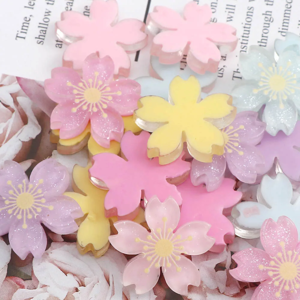 20pcs beautiful diy mix color cherry blossoms resin flatback embellishment accessories scrapbooking crafts phone decoration 26mm free global shipping