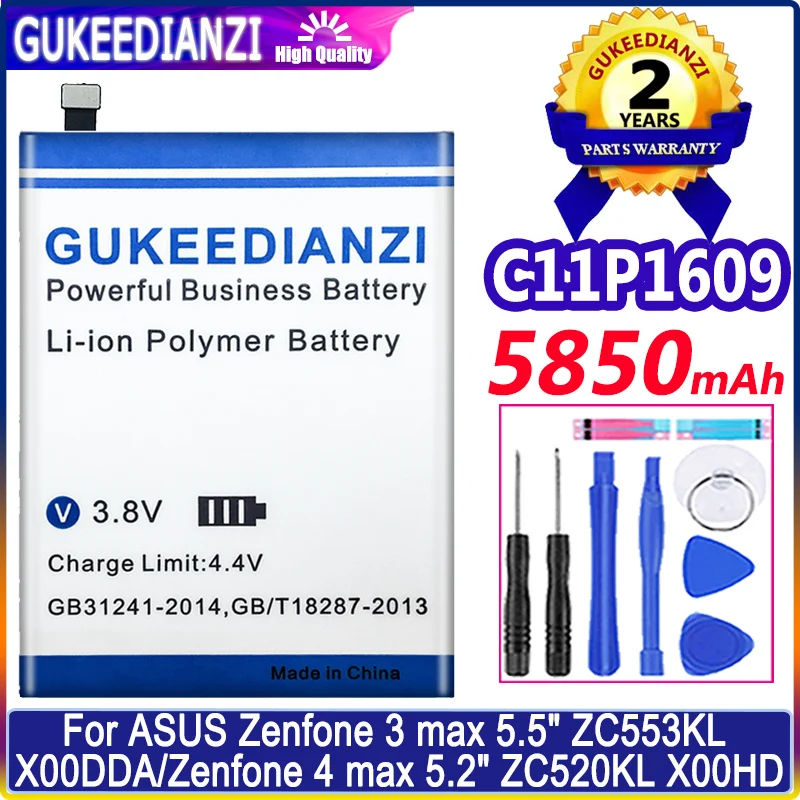 

GUKEEDIANZI Battery 5850mAh C11P1609 For ASUS Zenfone 3 max 5.5" ZC553KL X00DDA/Zenfone 4 max 5.2" ZC520KL X00HD Zenfone3max5