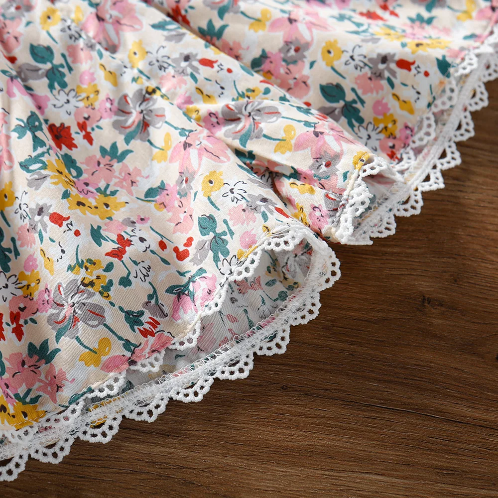 

New Printed Girls Clothes Set 2021 Summer Sweet Floral Sling Top + High Waist Shorts Children's Clothing 2-piece