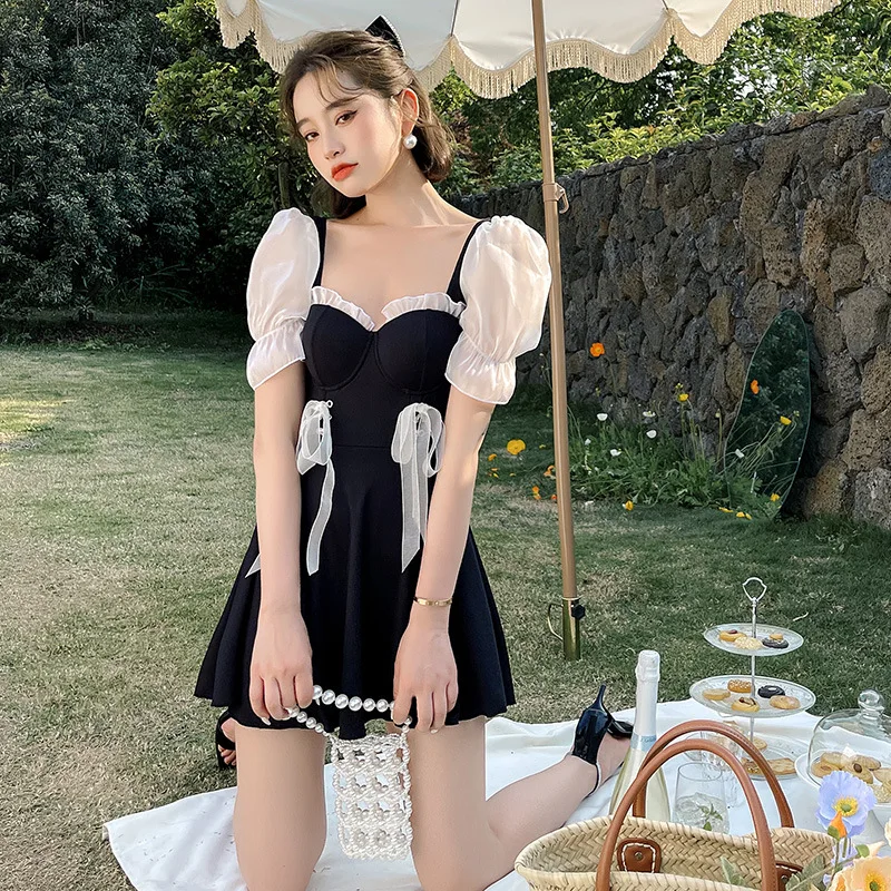 

2021 New Korean Style Women Solid One Piece Swimwear Bathing Suit Swim Beach Dress Summer Sexy Swimsuit Wear Female Swimdress