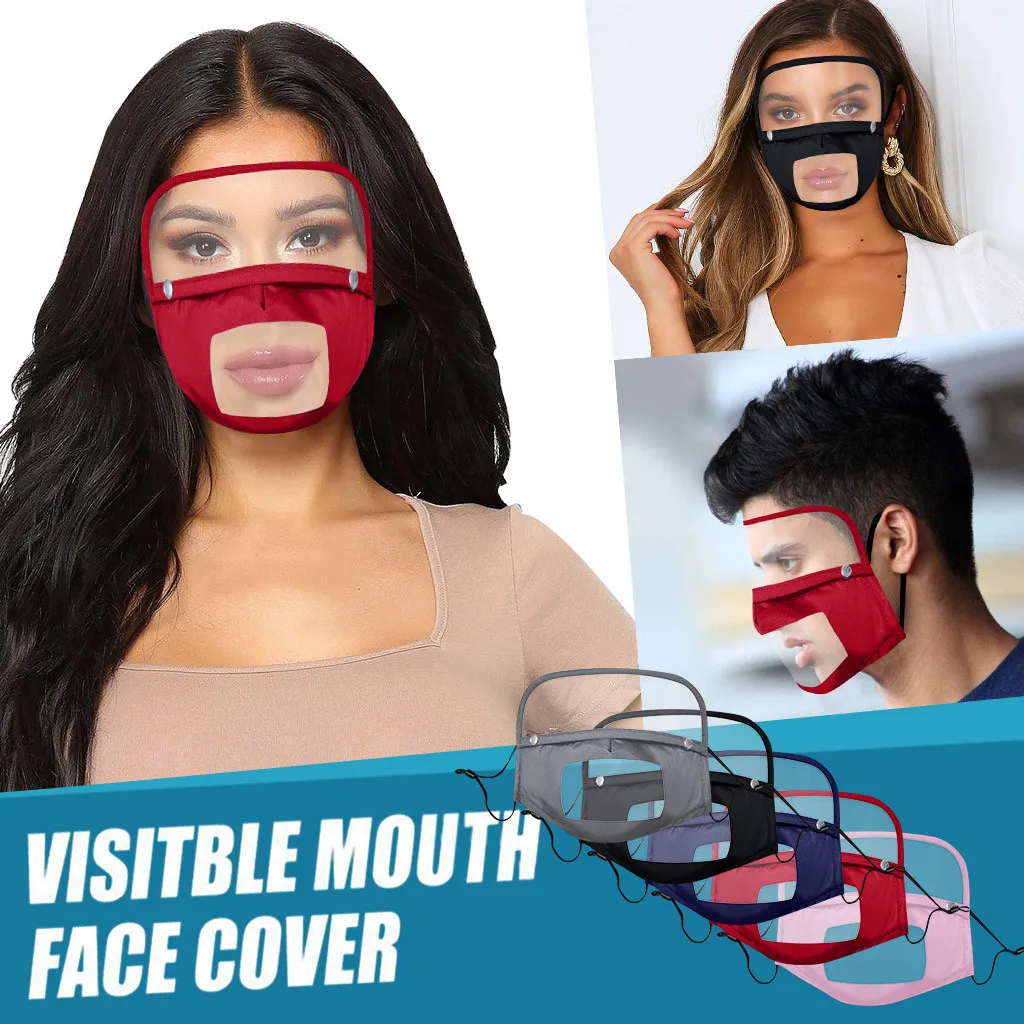 

5PCS Adult Deaf Mute Maske Transparent Plastic Mouth Maskes Washable Facesheild Face Maks Reusable With Detachable Eye Shield
