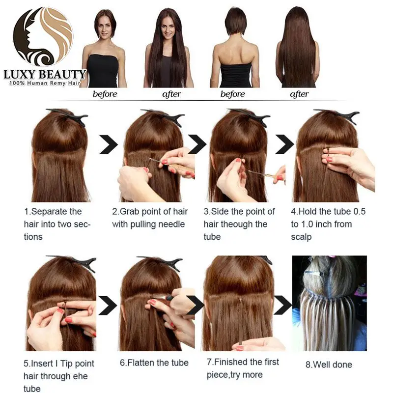 LuxyBeauty человеческие волосы для наращивания с микро кольцом волос Nano Rring 1 г/шт. 18