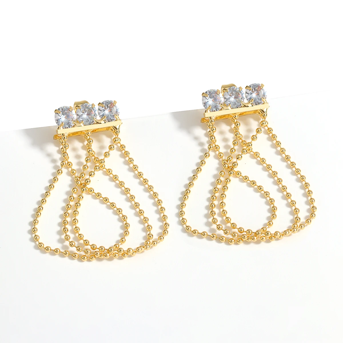 

AENSOA Shiny Crystal Gold Metal Tassel Drop Earrings For Women 2021 Luxury Geometric Rhinestone Earring Pendant Wedding Jewelry