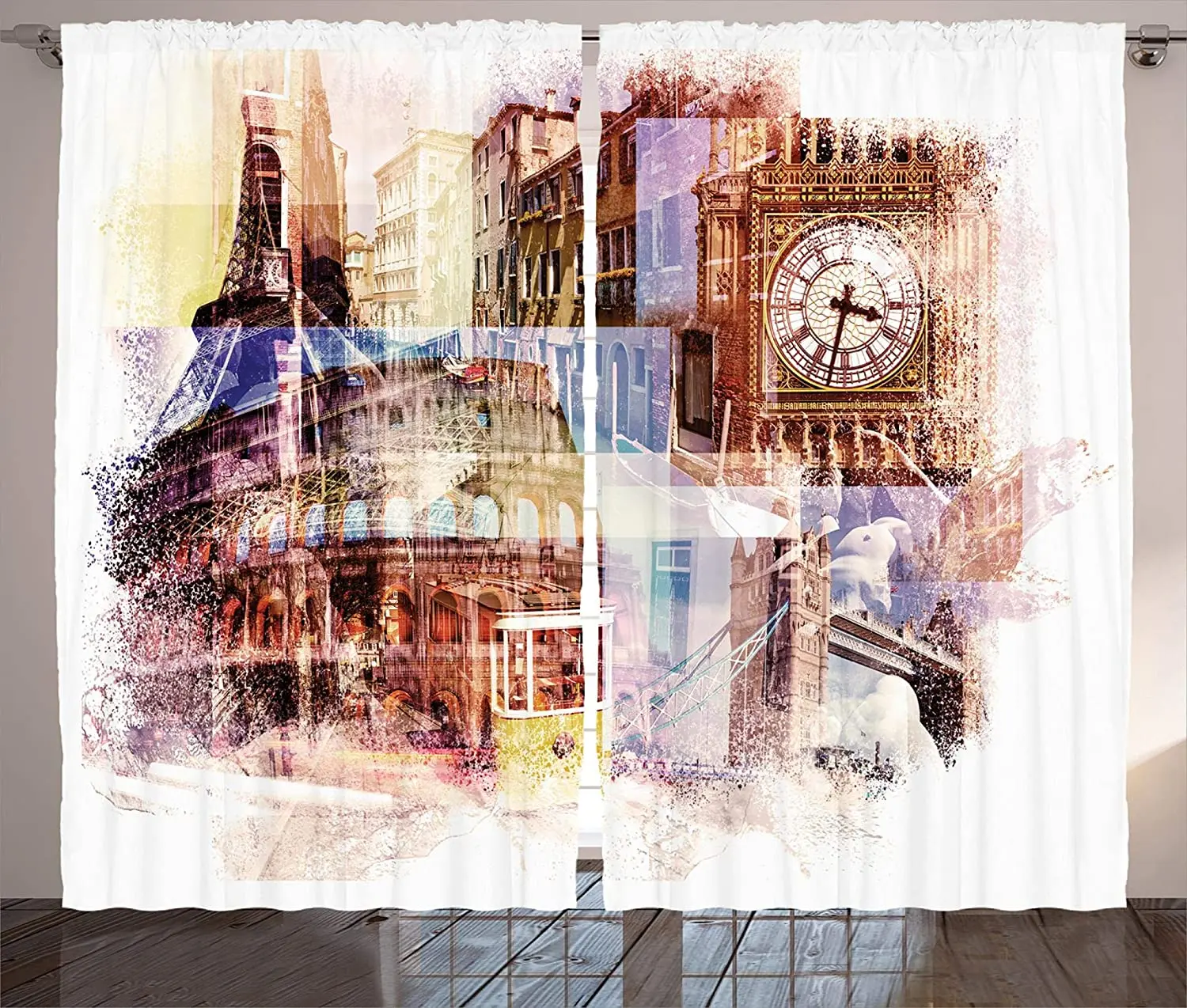 Европейские шторы популярных достопримечательностей тема Биг Бен Лондон Париж