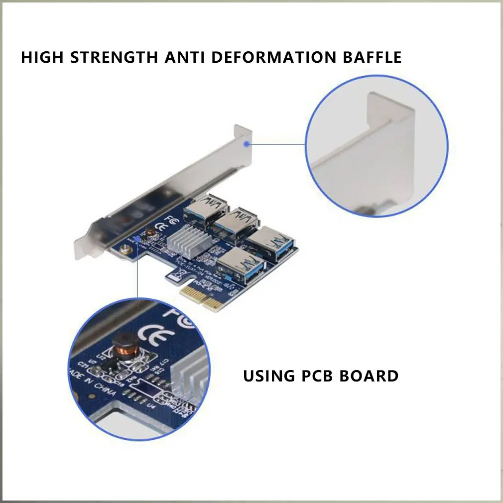 

PCI-E One To Four USB3.0 Interface Expansion Card Multiplier Hub Adapter For Mining Miner BTC Devices