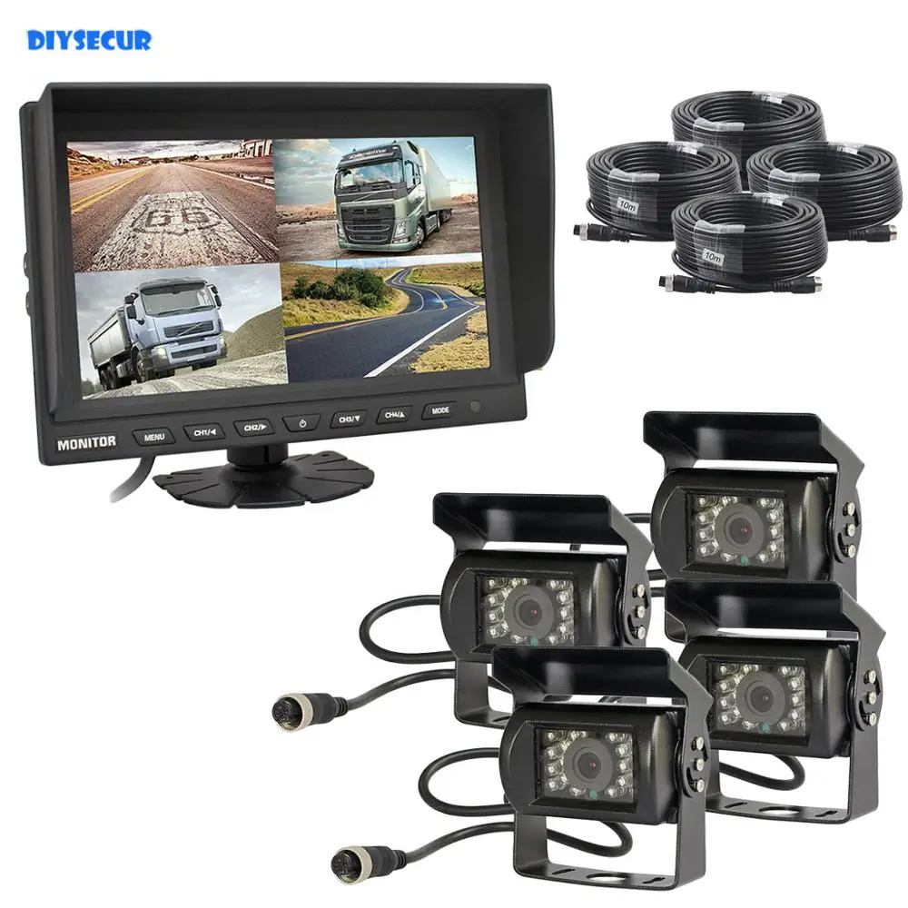 

DIYSECUR 9" 4 Split QUAD HD Car Monitor + 4 x CCD IR Night Vision Rear View LED Camera Waterproof Monitoring System