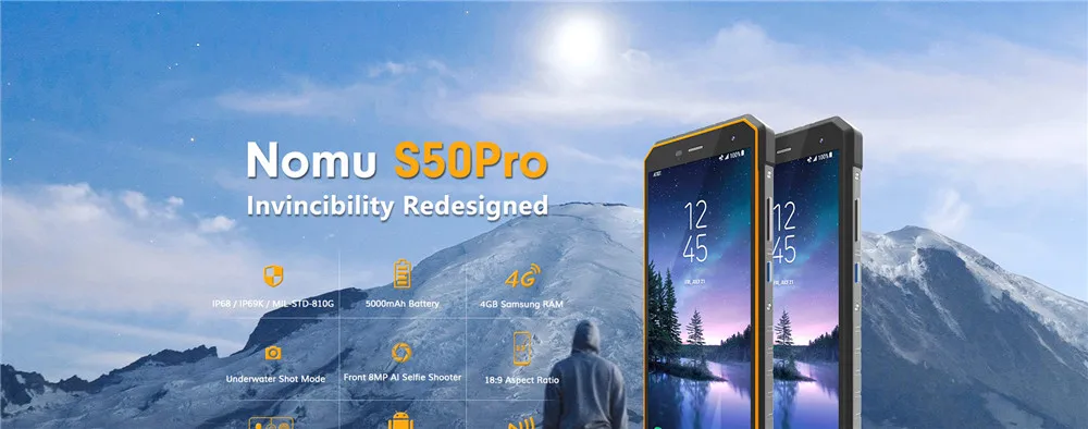 Nomu S50 Pro ударопрочный смартфон MTK6763 V/V Восьмиядерный 4 Гб 64 ГБ Android 8,1 5000 мАч OTG+ NFC 16 МП IP69 водонепроницаемый мобильный телефон