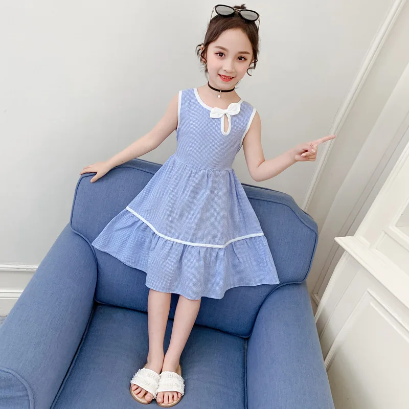 Голубые розовые клетчатые Летние Детские платья для девочек 2020 платье малышей