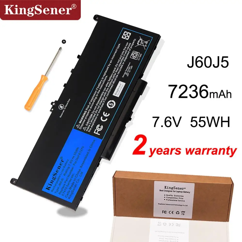 

KingSener New J60J5 Replacement Laptop Battery For Dell Latitude E7270 E7470 J60J5 R1V85 MC34Y 242WD 7.6V 55Wh