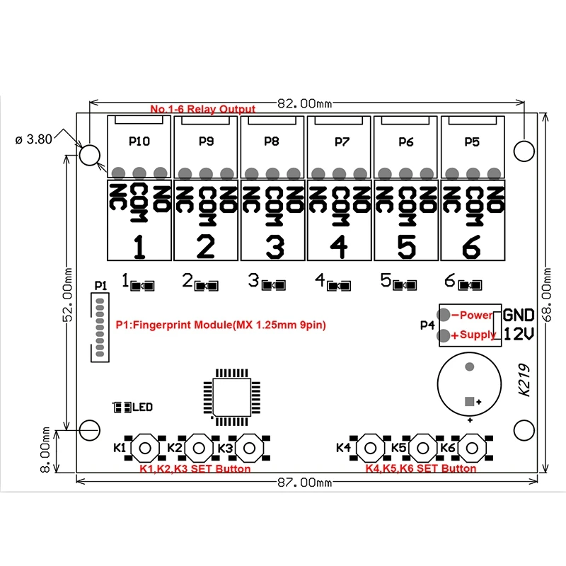 k219 bg16 dc12v adminuser password fingerprint control board with 6 relays for door access control system free global shipping