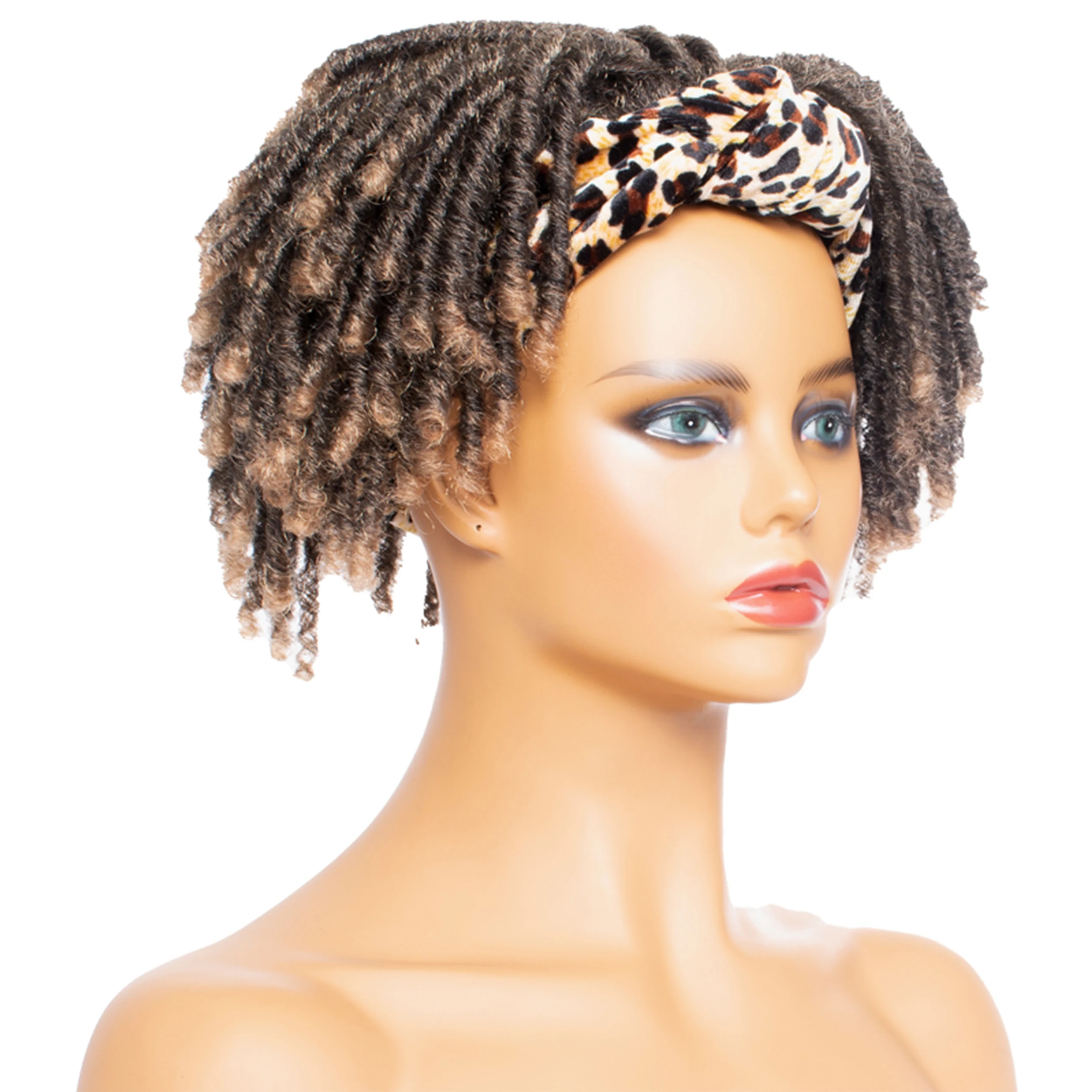 

Alizing Ombre Brown Afro Twist Braids Hair Dreadlocks Wigs Leopard Headband Wig 2 in 1 Synthetic Wig Hair for Black Women
