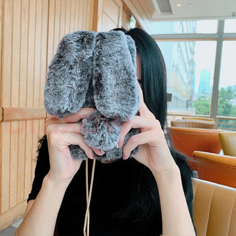 Чехол из термопластичного полиуретана с бархатистым мехом в виде зайца для Xiaomi mi 9 8 Pro SE CC9 CC9E A3 A2 Lite Mix 3 2s 6X 6 5X A1 с креплением на шнурке.