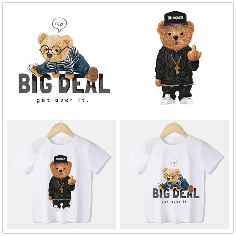 

Cool Hat Bear Iron-on Transfers Patch For Cloth Animal Thermoadhesive Sticker DIY Fabric Applique On T-Shirt Ironning logo Badge