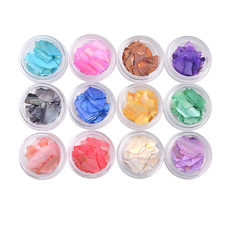 12 Colors Natural Crushed Stone Thin Slice Gradient Gravel Shell Sheet 3d Glitter Nail Art Decoration Irregular Flakes Set | Красота и