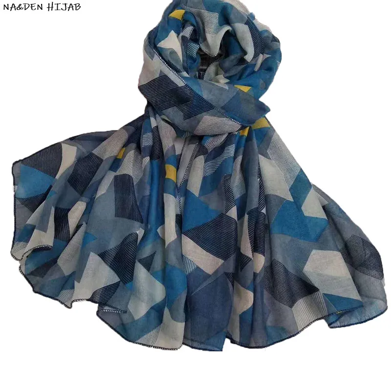 

2020 geometric print scarves shawls cotton muslim scarf rhombus women soft foulard ladies hijab