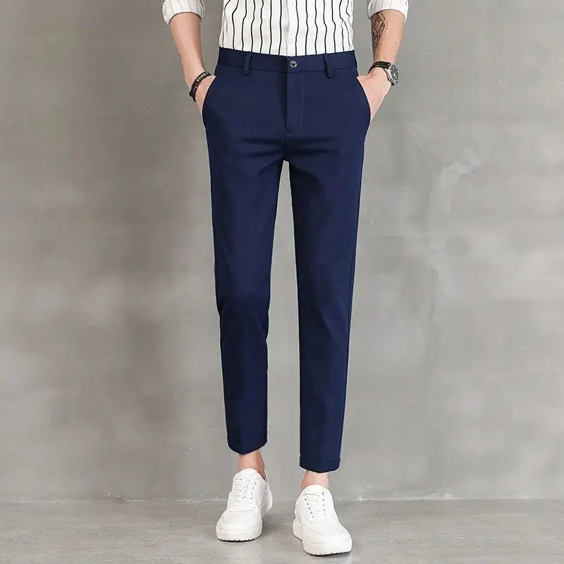 Брюки мужские облегающие укороченные штаны султанки деловой стиль повседневные