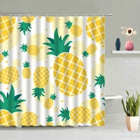 tropical fruit pineapple shower curtains green leaf flower pattern bathroom bathtub decoration washable fabric with hooks set