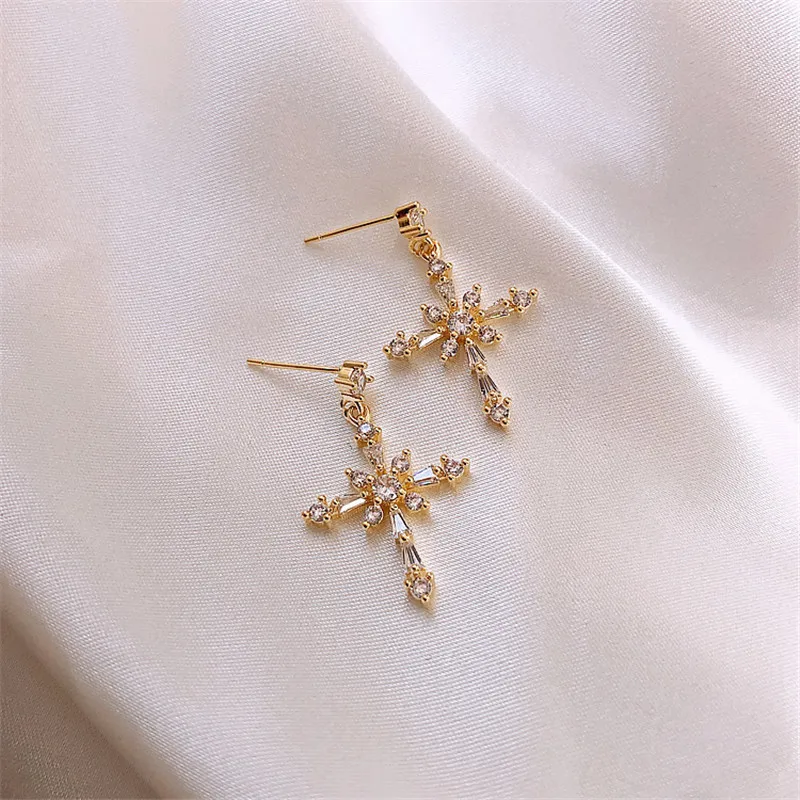 FYUAN, циркониевые хрустальные Висячие серьги для женщин, Bijoux, маленькие серьги-капли с крестиком, Женские Ювелирные изделия, вечерние, подарок