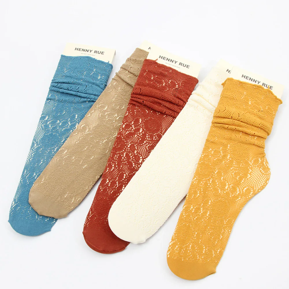 1 пара летних сексуальных кружевных сетчатых носков в стиле ретро с цветочным