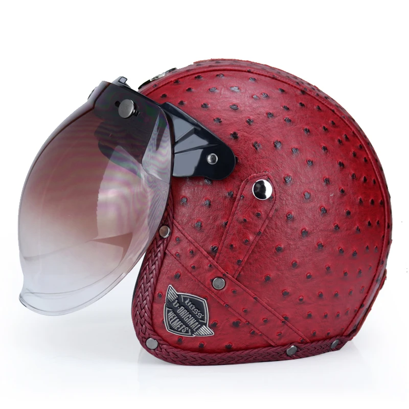 

leather casco vintage motorcycle helmet open face camouflage capacetes de motociclista