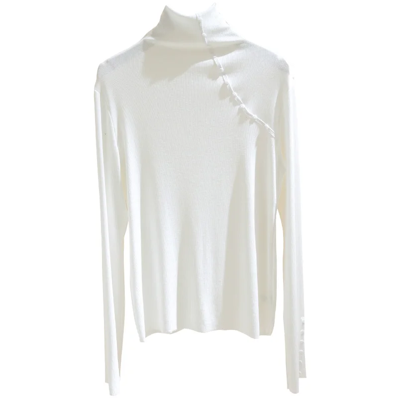 

Turtleneck Cotton Women T-Shirts Autumn New Long-Sleeved Slim White Female Pulls Tops Tees