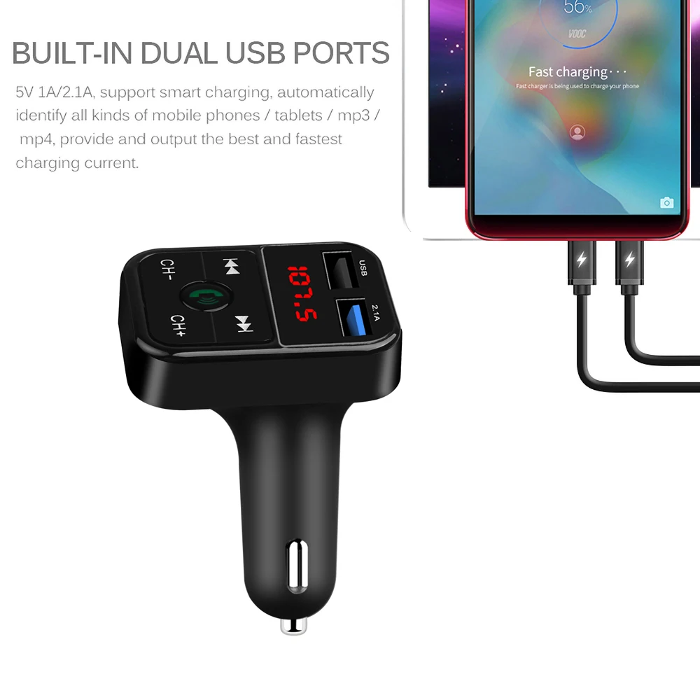 Автомобильное зарядное устройство с двумя USB-портами и поддержкой Bluetooth |