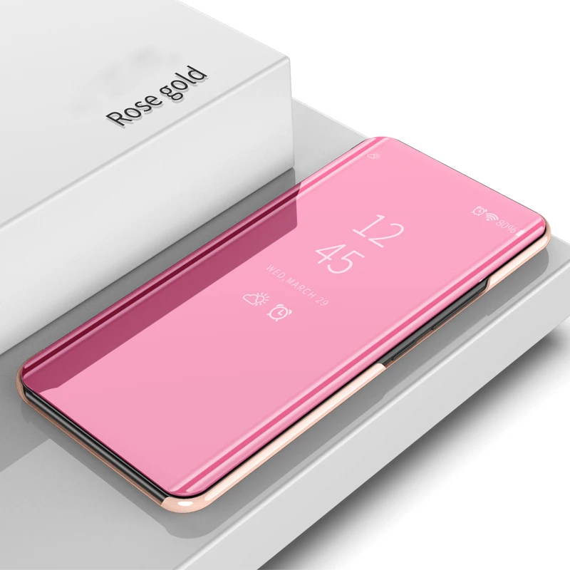 Rose Gold Для LG V40 V30 V50 чехол из искусственной кожи Пластик флип подставка металлизированный зеркальный чехол смарт-чехол для телефона для LG G8 K50 Q60 чехол - Цвет: Rose Gold