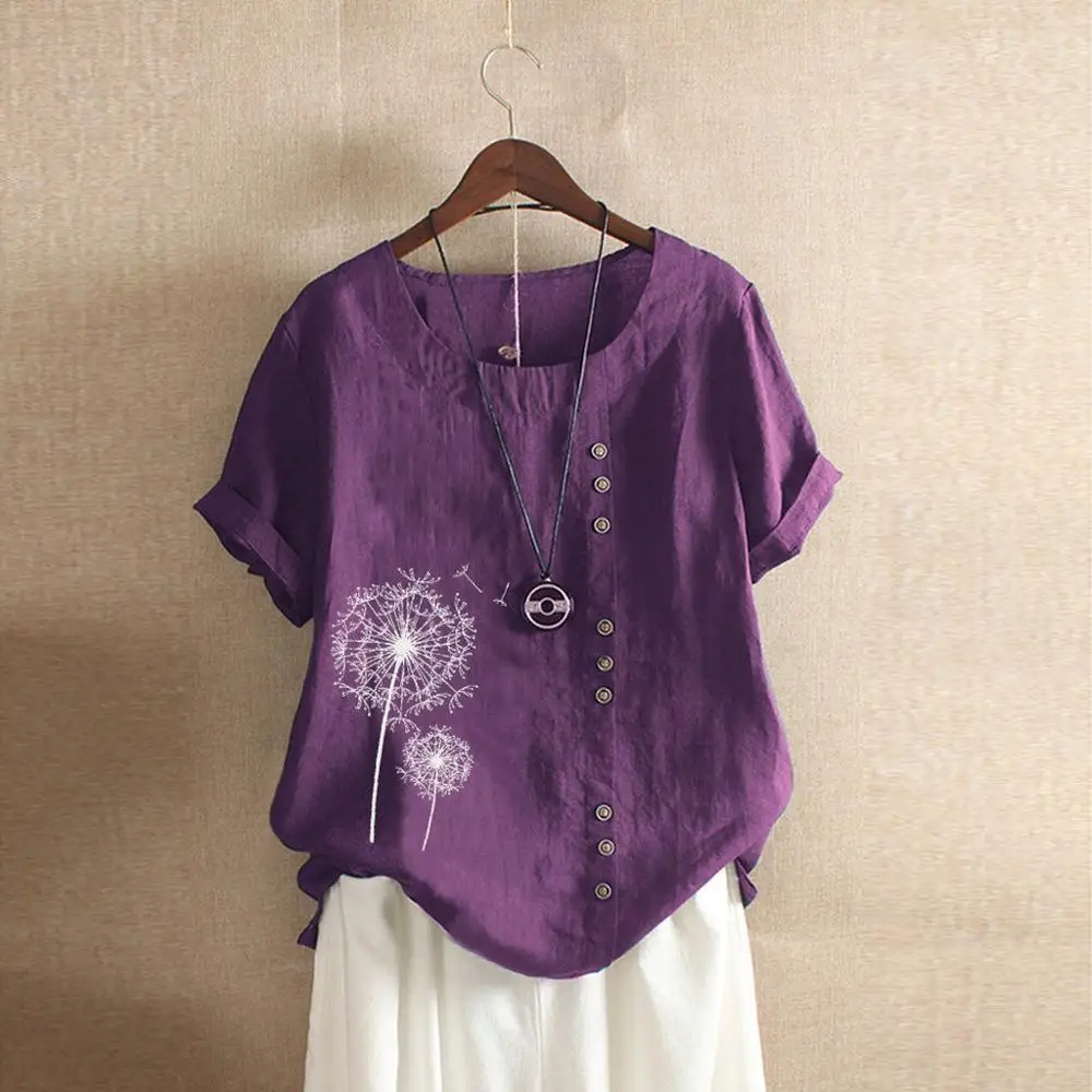 5XL Women Loose Button Plus Size Print Boho Tanic Shirt Casual o neck fashion new summer autumn hot Blouse Tops clothes